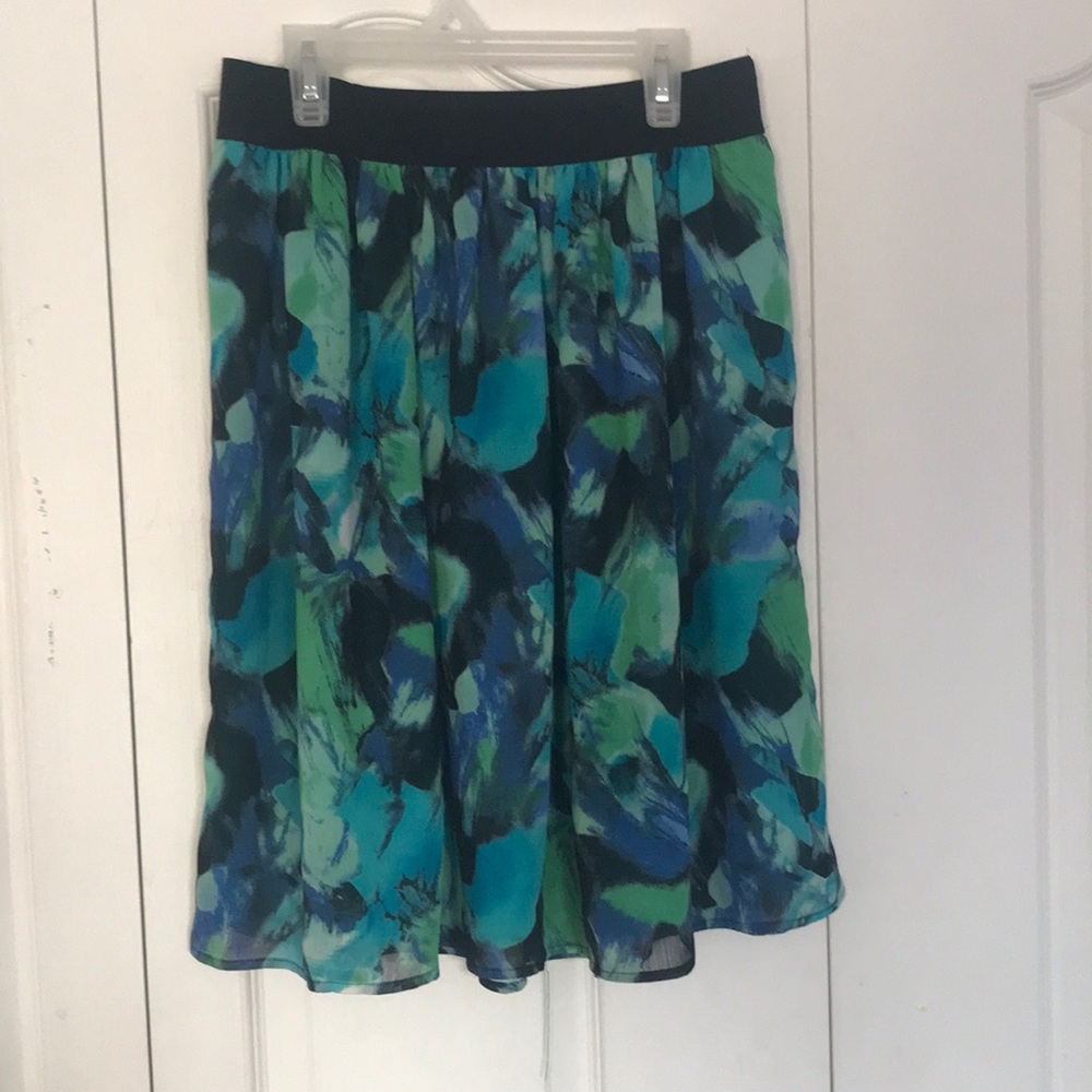 Elastic Waist Abstract blue green teal black skirt